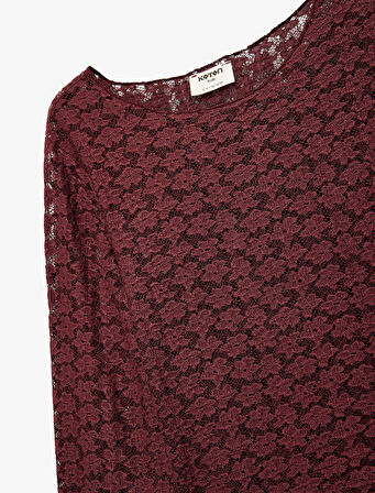 Uzun Kollu Bisiklet Yaka Dantel Crop Bluz