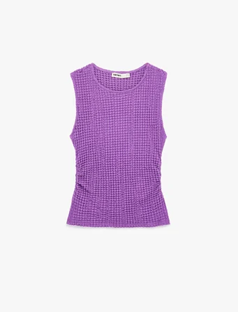 Bürümcük Kumaş Slim Fit Bisiklet Yaka Kolsuz Bluz