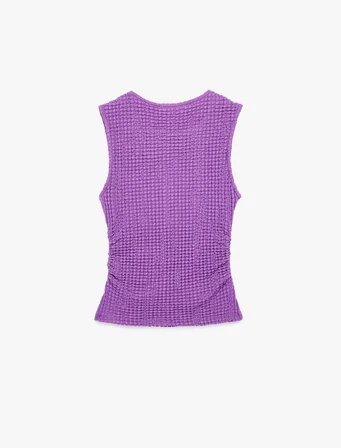 Bürümcük Kumaş Slim Fit Bisiklet Yaka Kolsuz Bluz