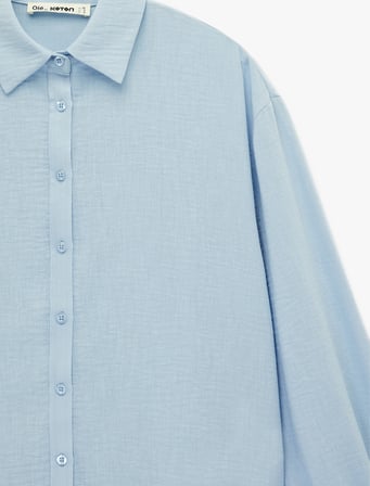 Uzun Kollu Klasik Yaka Düğmeli Oversize Gömlek