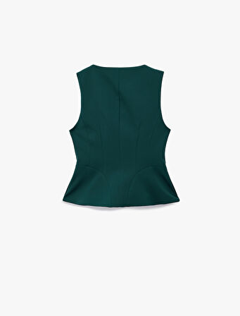 Slim Fit Peplum Kesim V Yaka Düğmeli Blazer Yelek