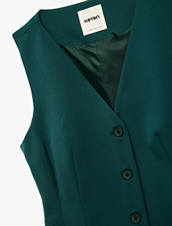 Slim Fit Peplum Kesim V Yaka Düğmeli Blazer Yelek