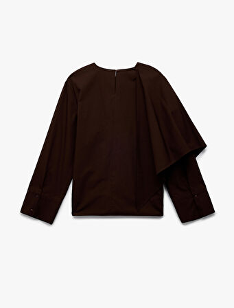 Bol Kalıp Asimetrik Uzun Kollu Pelerin Bluz