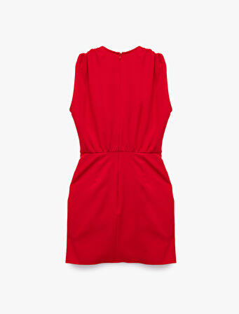 Degaje Yaka Kolsuz Drapeli Mini Elbise