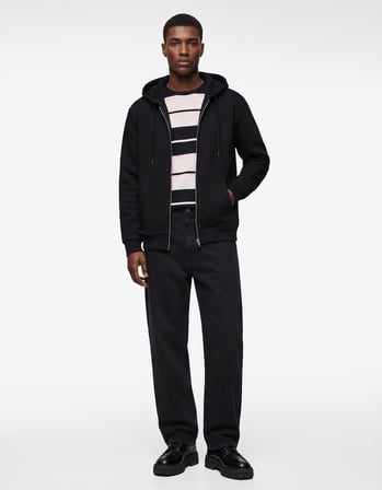 Uzun Kollu Fermuarlı Cep Detaylı Şardonlu Kapüşonlu Oversize Spor Sweatshirt