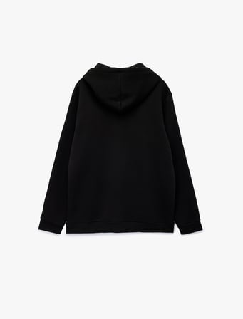 Uzun Kollu Fermuarlı Cep Detaylı Şardonlu Kapüşonlu Oversize Spor Sweatshirt