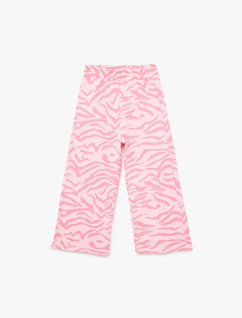 Pamuklu Beli Lastikli Desenli Geniş Paça Pantolon