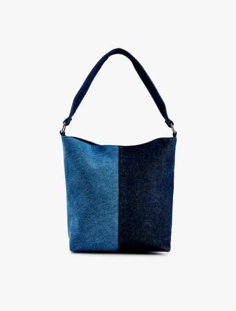 Renk Bloklu Denim Tote Çanta