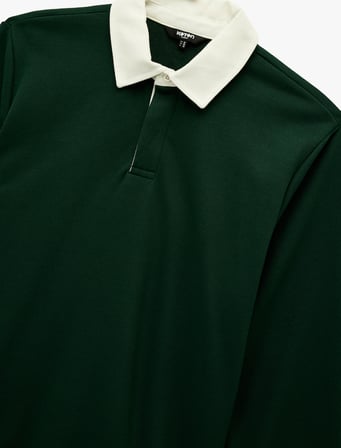 Regular Fit Şardonlu Renk Kontrastlı Düğmeli Polo Yaka Sweatshirt