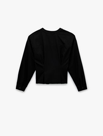 Viskon Karışımlı Uzun Kollu V Yaka Düğmeli Gömlek