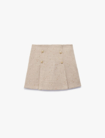 Kareli Düğme Detaylı A Kesim Mini Etek