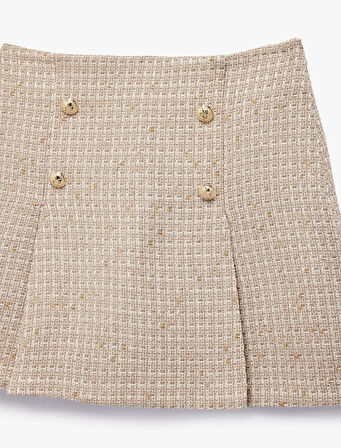 Kareli Düğme Detaylı A Kesim Mini Etek