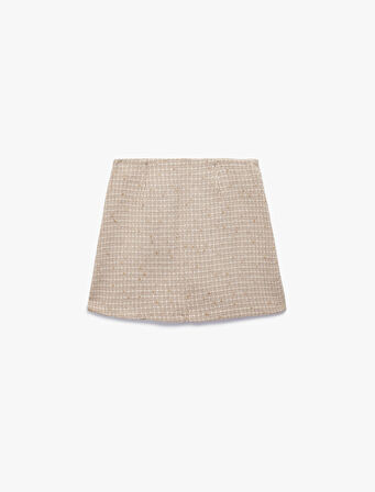 Kareli Düğme Detaylı A Kesim Mini Etek