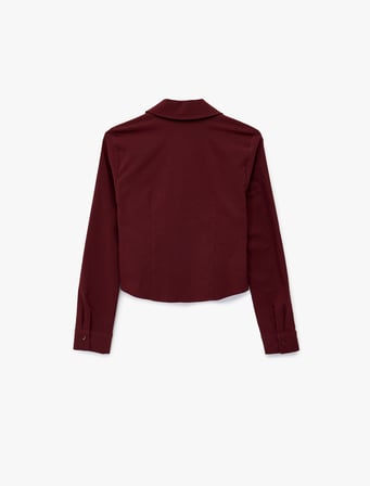 Uzun Kollu Crop Korse Detaylı Fermuarlı Gömlek 