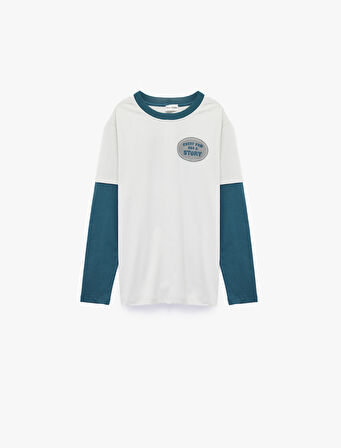 Pamuklu Uzun Kollu Bisiklet Yaka Baskılı Tişört