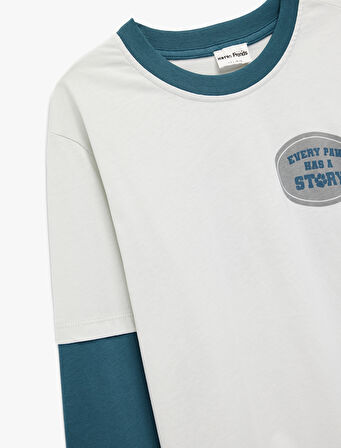 Pamuklu Uzun Kollu Bisiklet Yaka Baskılı Tişört