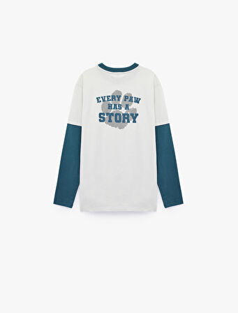 Pamuklu Uzun Kollu Bisiklet Yaka Baskılı Tişört