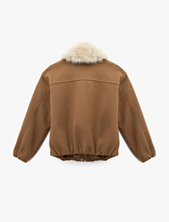 Çıkarılabilir Kürk Yakalı Uzun Kollu Ceket