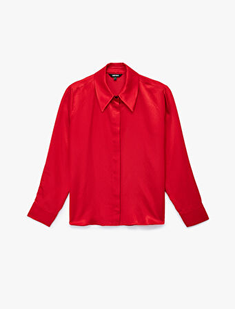 Regular Fit Uzun Kollu Klasik Yaka Saten Gömlek