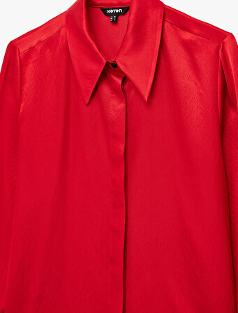 Regular Fit Uzun Kollu Klasik Yaka Saten Gömlek