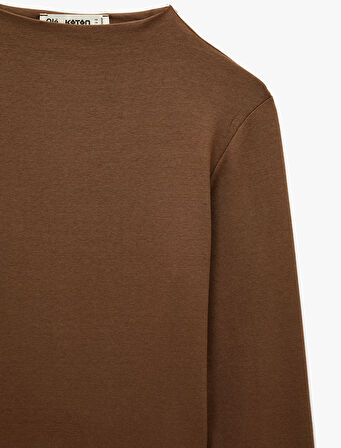Dik Yaka Slim Fit Modal Karışımlı Basic Uzun Kollu Tişört