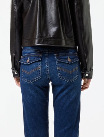 Düğmeli Cepli Slim Fit Düşük Bel İspanyol Paça Jean Pantolon - Flare Jeans