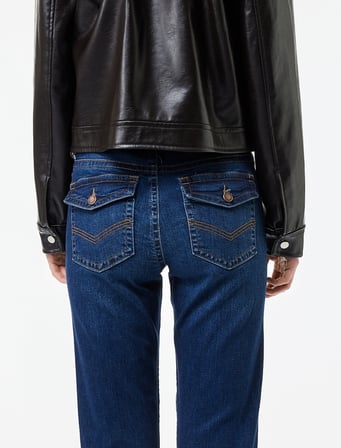 Düğmeli Cepli Slim Fit Düşük Bel İspanyol Paça Jean Pantolon - Flare Jeans