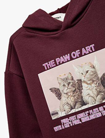 Uzun Kollu Kapşonlu Oversize Baskılı Sweatshirt