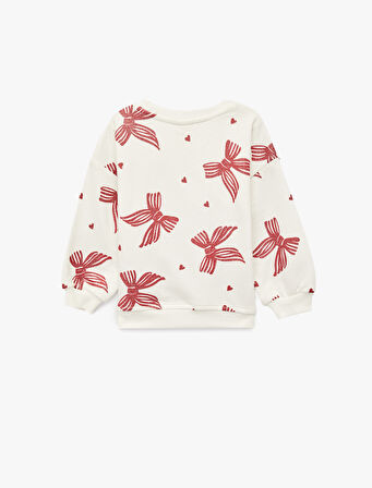 Fiyonk Baskılı Uzun Kollu Bisiklet Yaka Pamuklu Sweatshirt