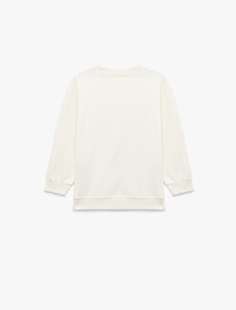 Bisiklet Yaka Şardonlu Yılbaşı Temalı Uzun Kollu Ayıcık Baskılı Pamuklu Sweatshirt