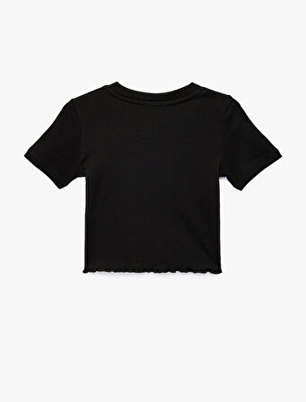 Pamuklu Kısa Kollu Kalp Pencere Detaylı Crop Tişört