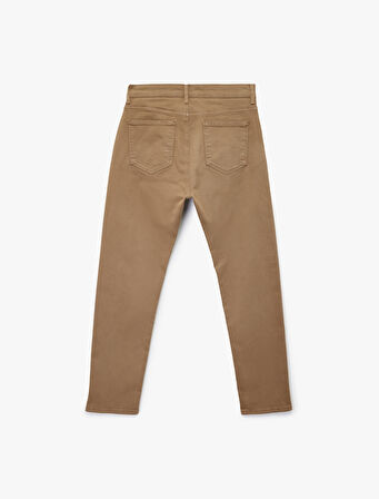 Pamuklu Düz Paça Düğmeli Cepli Chino Pantolon