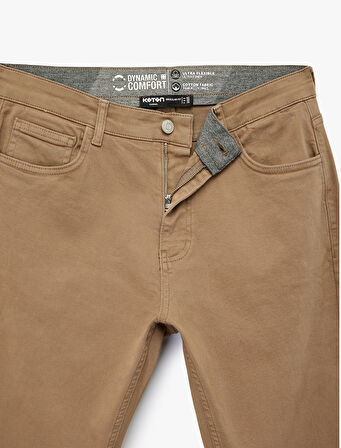 Pamuklu Düz Paça Düğmeli Cepli Chino Pantolon