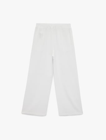 Beli Lastikli Pamuklu Geniş Paça Müslin Pantolon