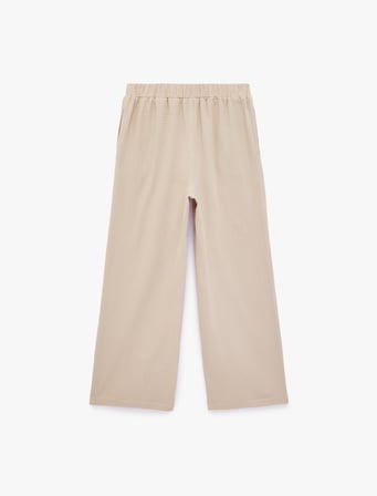 Beli Lastikli Pamuklu Geniş Paça Müslin Pantolon