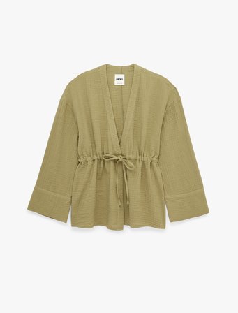 Pamuklu Uzun Kollu Beli Bağlamalı Müslin Kimono