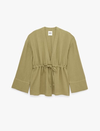 Pamuklu Uzun Kollu Beli Bağlamalı Müslin Kimono