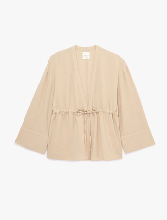 Pamuklu Uzun Kollu Beli Bağlamalı Müslin Kimono