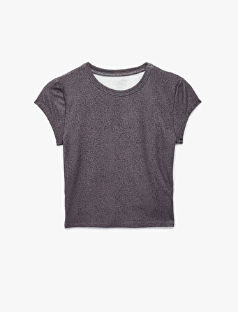 Kısa Kollu Bisiklet Yaka Leopar Baskılı Spor Tişört