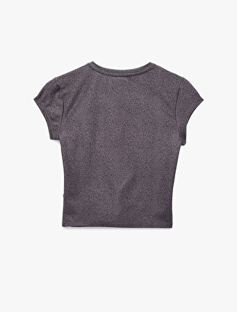 Kısa Kollu Bisiklet Yaka Leopar Baskılı Spor Tişört