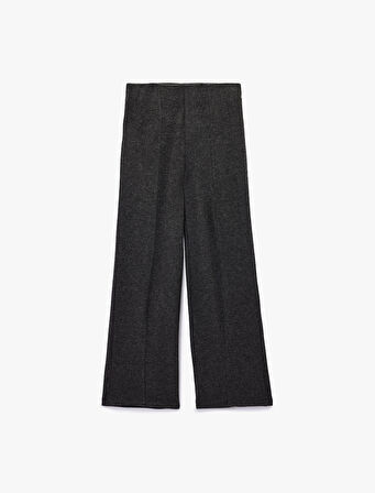 Yüksek Bel Yırtmaç Detaylı Slim Fit Geniş Paça Pantolon