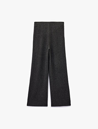 Yüksek Bel Yırtmaç Detaylı Slim Fit Geniş Paça Pantolon