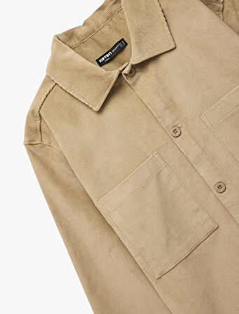 Regular Fit Pamuklu Cepli Klasik Yaka Uzun Kollu Fitilli Kadife Gömlek Ceket