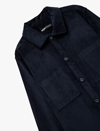 Regular Fit Pamuklu Cepli Klasik Yaka Uzun Kollu Fitilli Kadife Gömlek Ceket