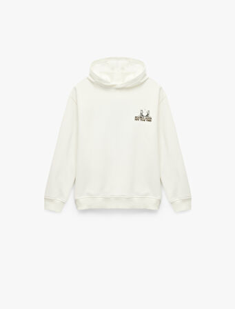 Pamuklu Uzun Kollu Baskılı Oversize Kapşonlu Yılbaşı Sweatshirt