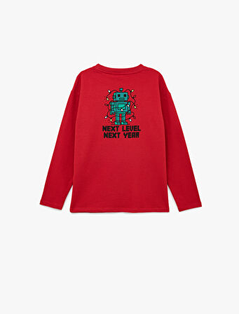 Pamuklu Uzun Kollu Bisiklet Yaka Robot Baskılı Tişört