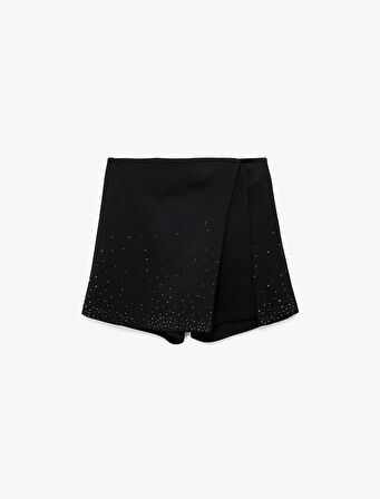 Taş Detaylı Viskon Karışımlı Mini Yılbaşı Şort Etek