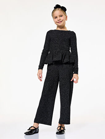 Parlak Detaylı Beli Lastikli Geniş Paça Yılbaşı Pantolon