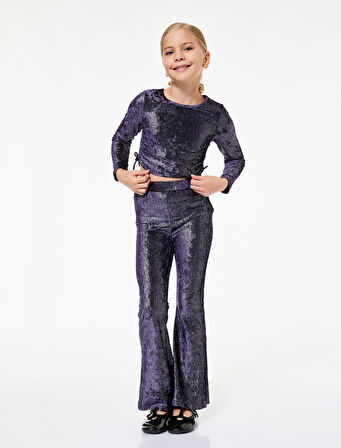 Parlak Detaylı Beli Lastikli Slim Fit İspanyol Paça Pantolon