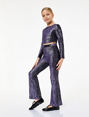 Parlak Detaylı Beli Lastikli Slim Fit İspanyol Paça Pantolon